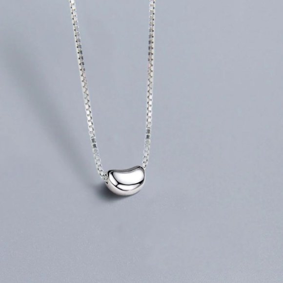 925 Sterling Silver Simple Pea Bean Bead Necklace - Picture 5 of 6